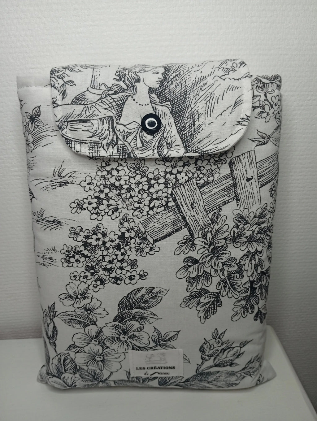 Pochette pour livre toile de jouy noir Les créations de Vanou